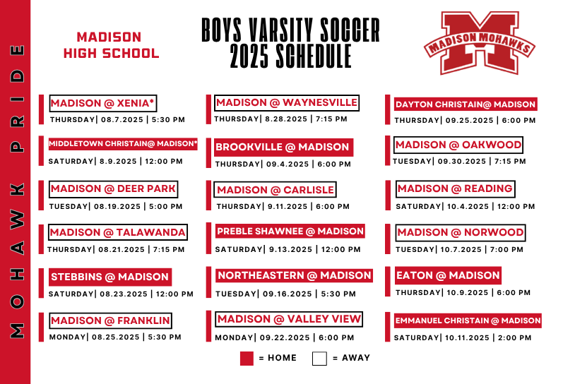 Boys Varsity Soccer Schedule 2025